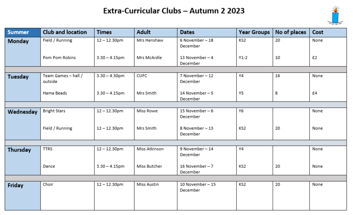 Image of Extra-Curricular Clubs Autumn 2